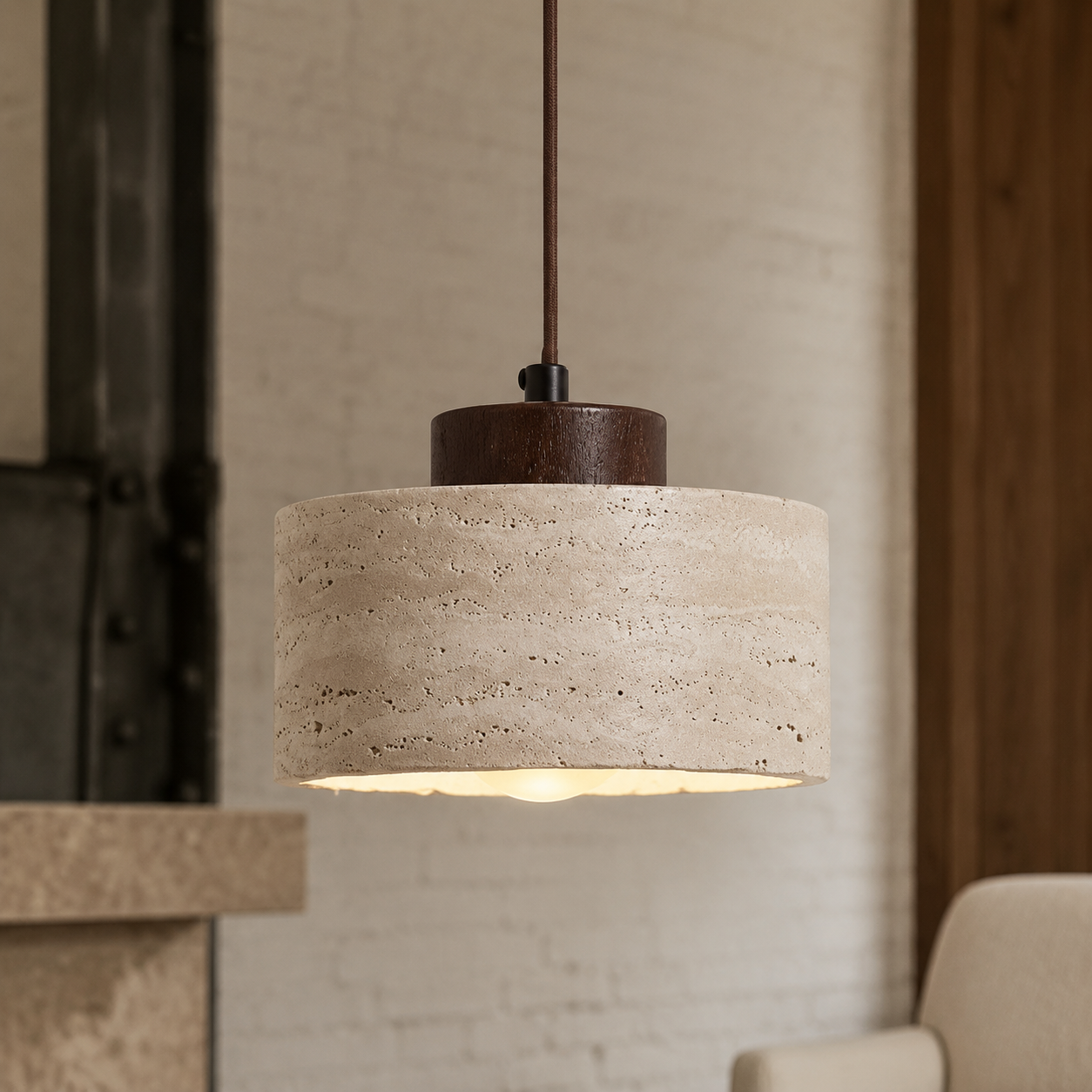 Suspension Japandi en Travertin – Design Naturel & Ambiance Zen
