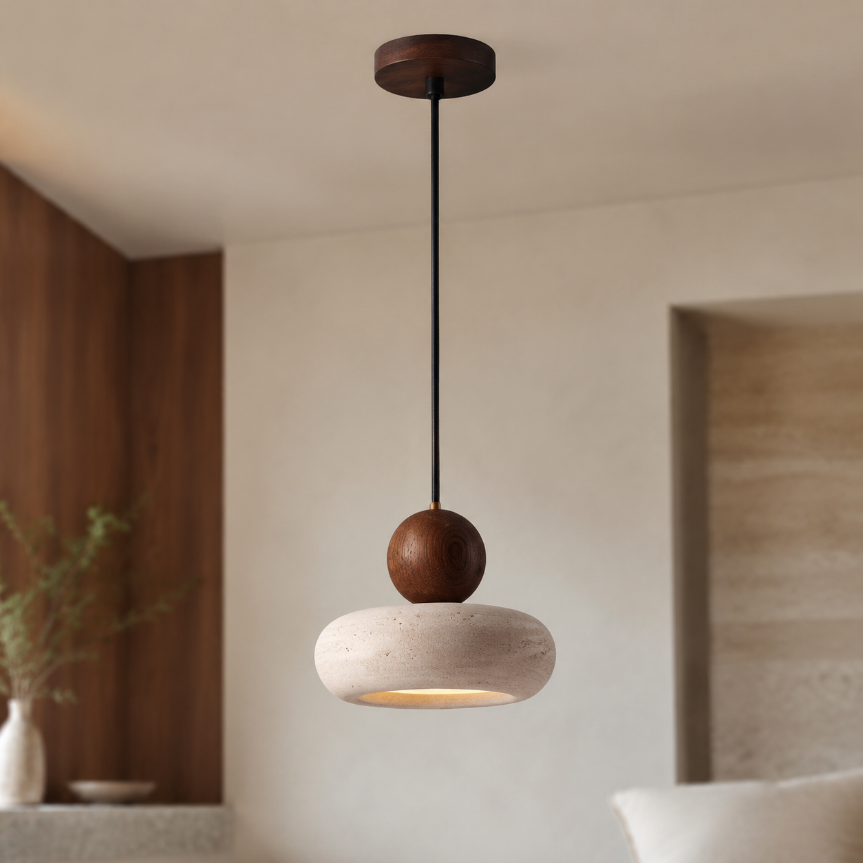 Suspension Wabi Sabi en Travertin – Luminaire Naturel & Design Minimaliste