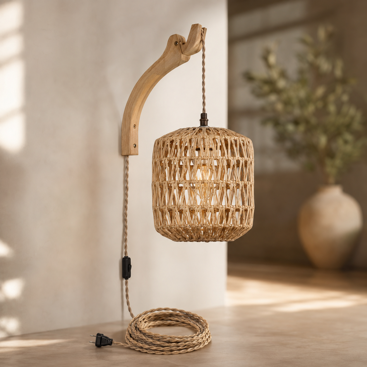 Applique Murale Artisanale en Bambou & Rotin – Design Naturel