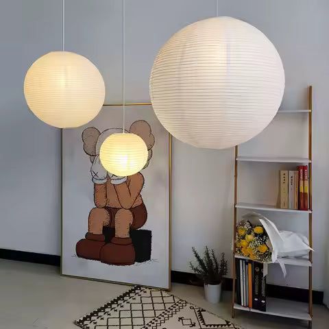 Lampe Suspension Papier Riz Tissé à la Main Style Wabi Sabi - LED pour Salon & Chambre
