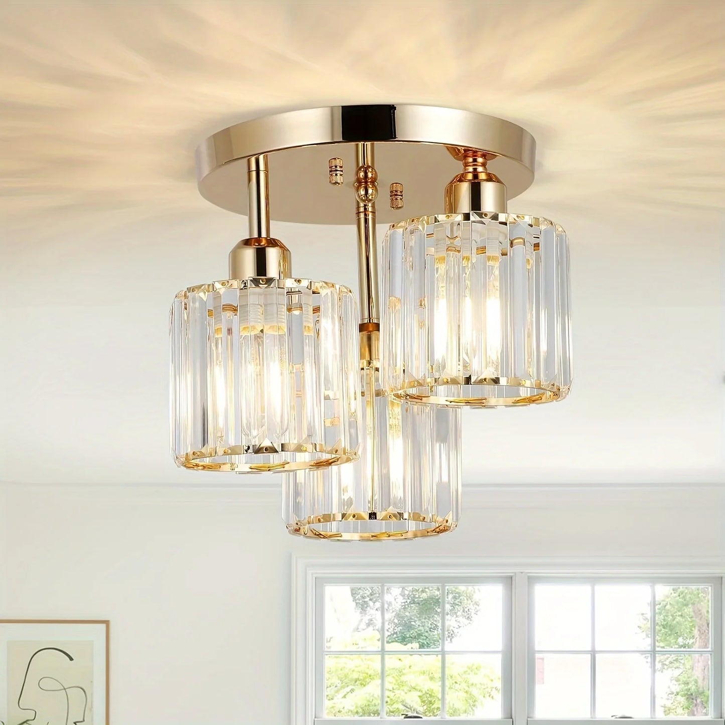 Lustre Cristal Doré 3 Lumières Moderne