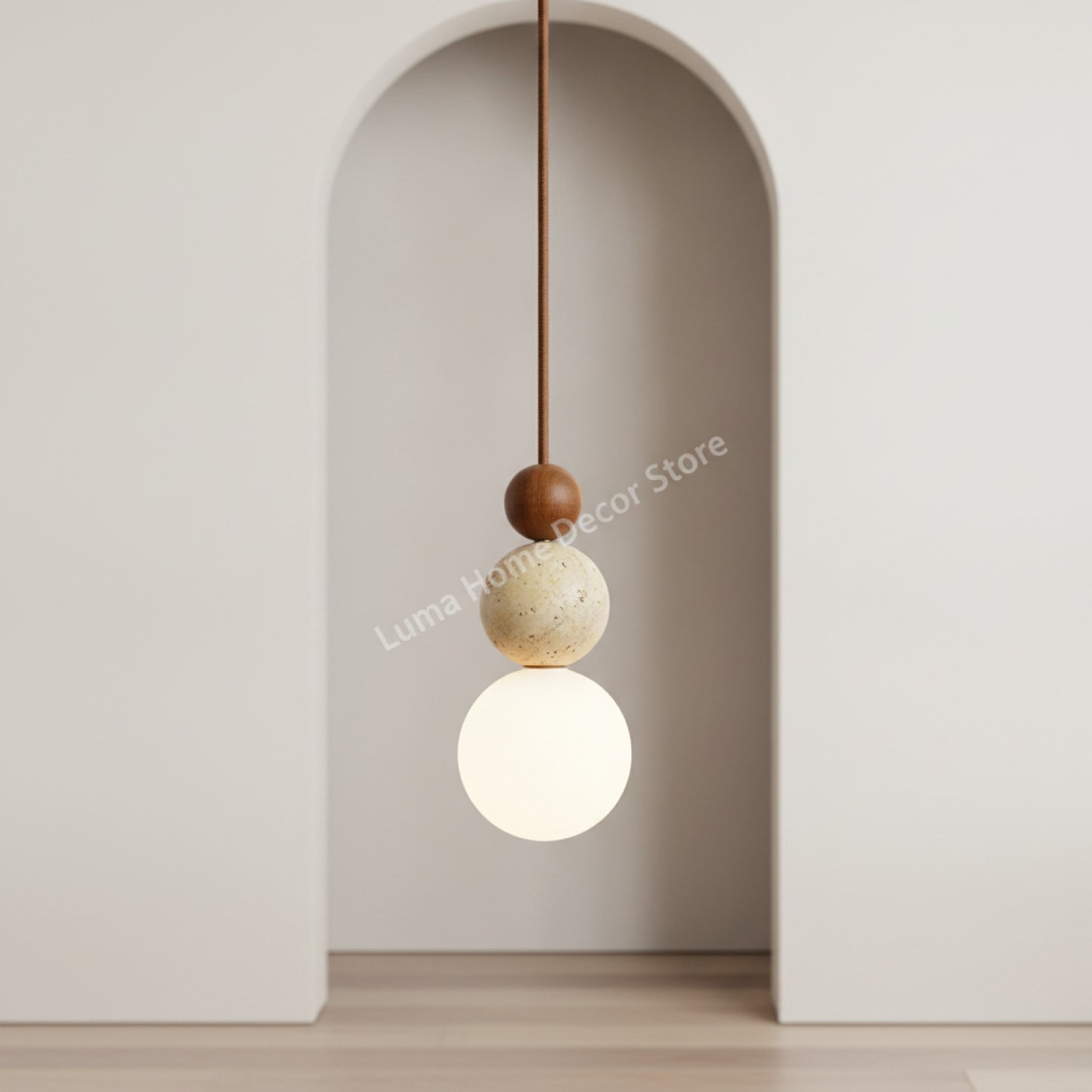 Lampe Suspendue Luma : Travertin & Bois Naturel