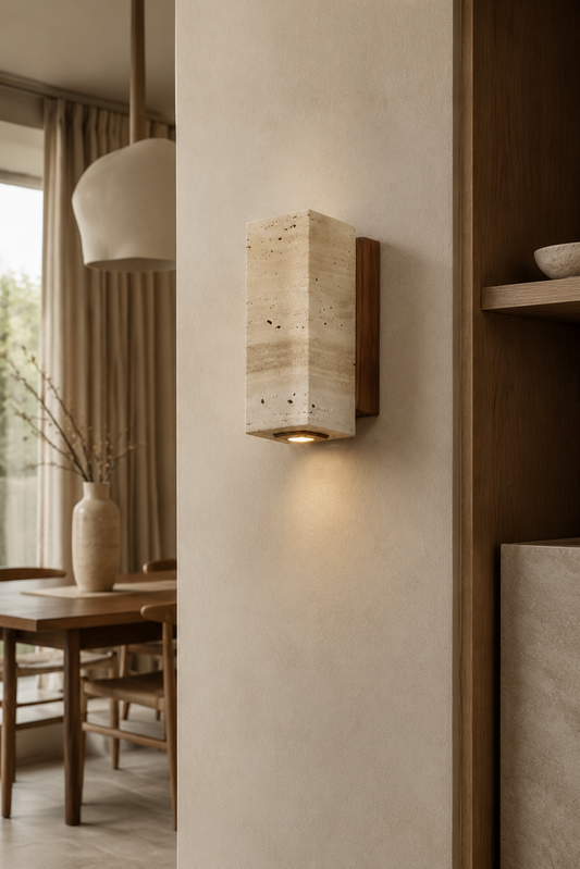 Applique Murale Wabi Sabi – Travertin & Marbre Jaune