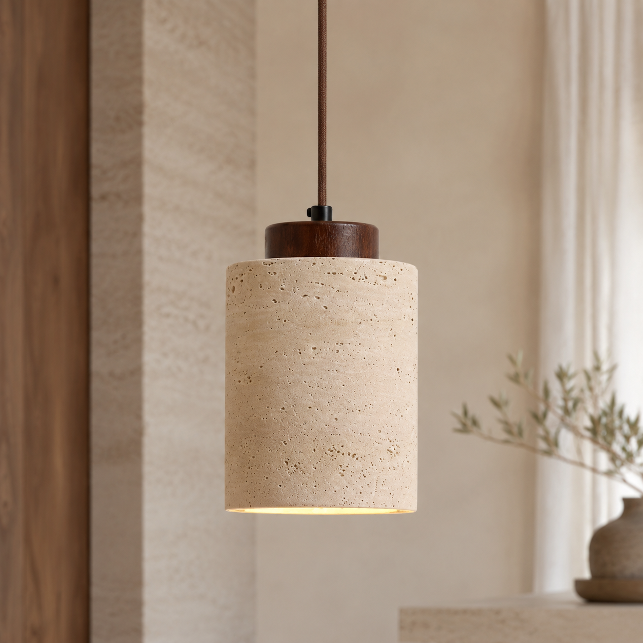 Suspension Japandi en Travertin – Design Naturel & Ambiance Zen