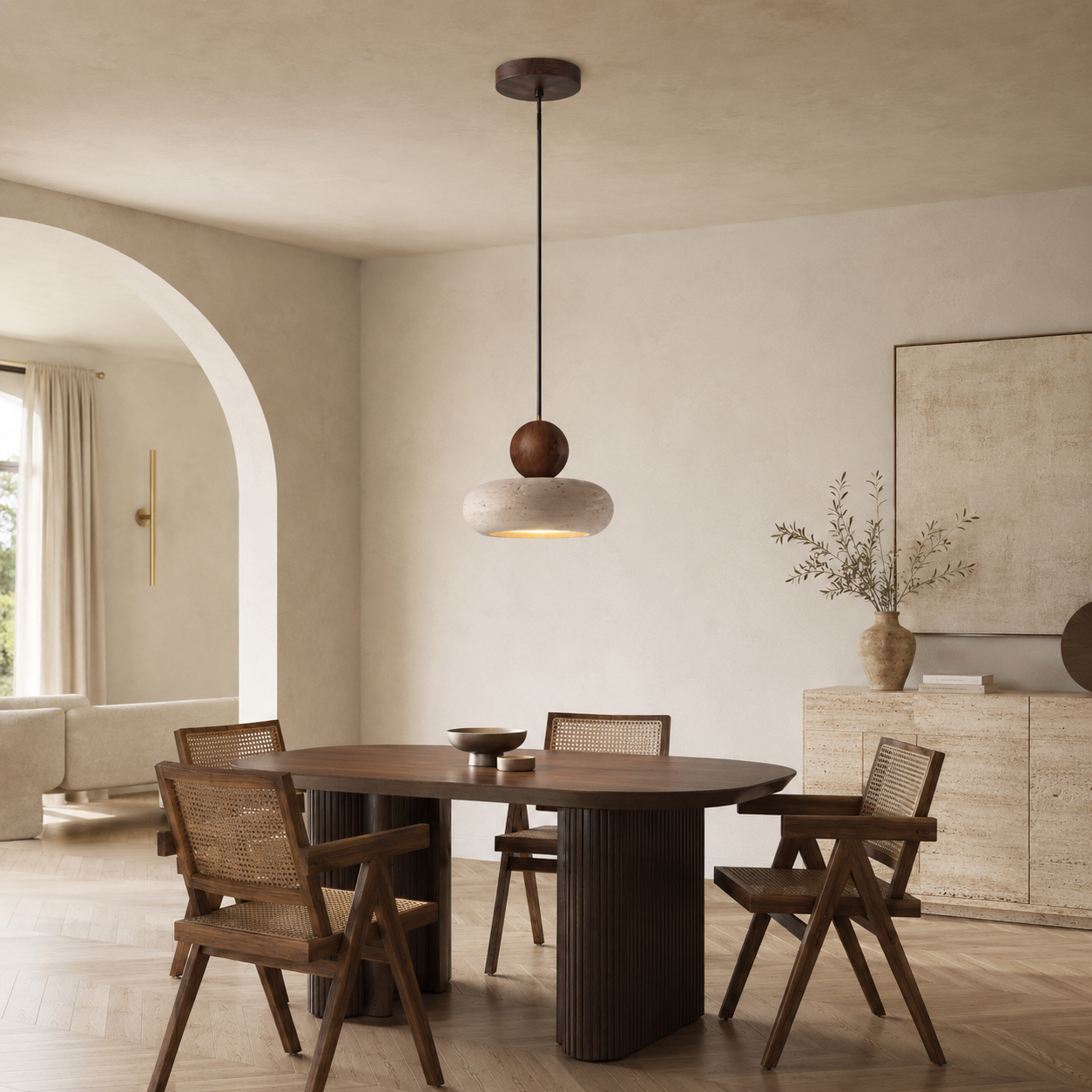 Suspension Wabi Sabi en Travertin – Luminaire Naturel & Design Minimaliste