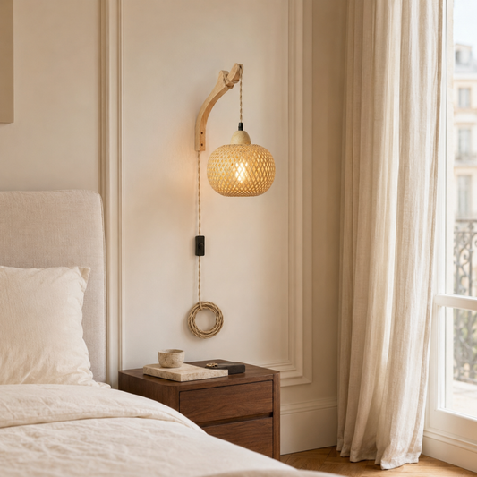 Applique Murale Artisanale en Bambou & Rotin – Design Naturel