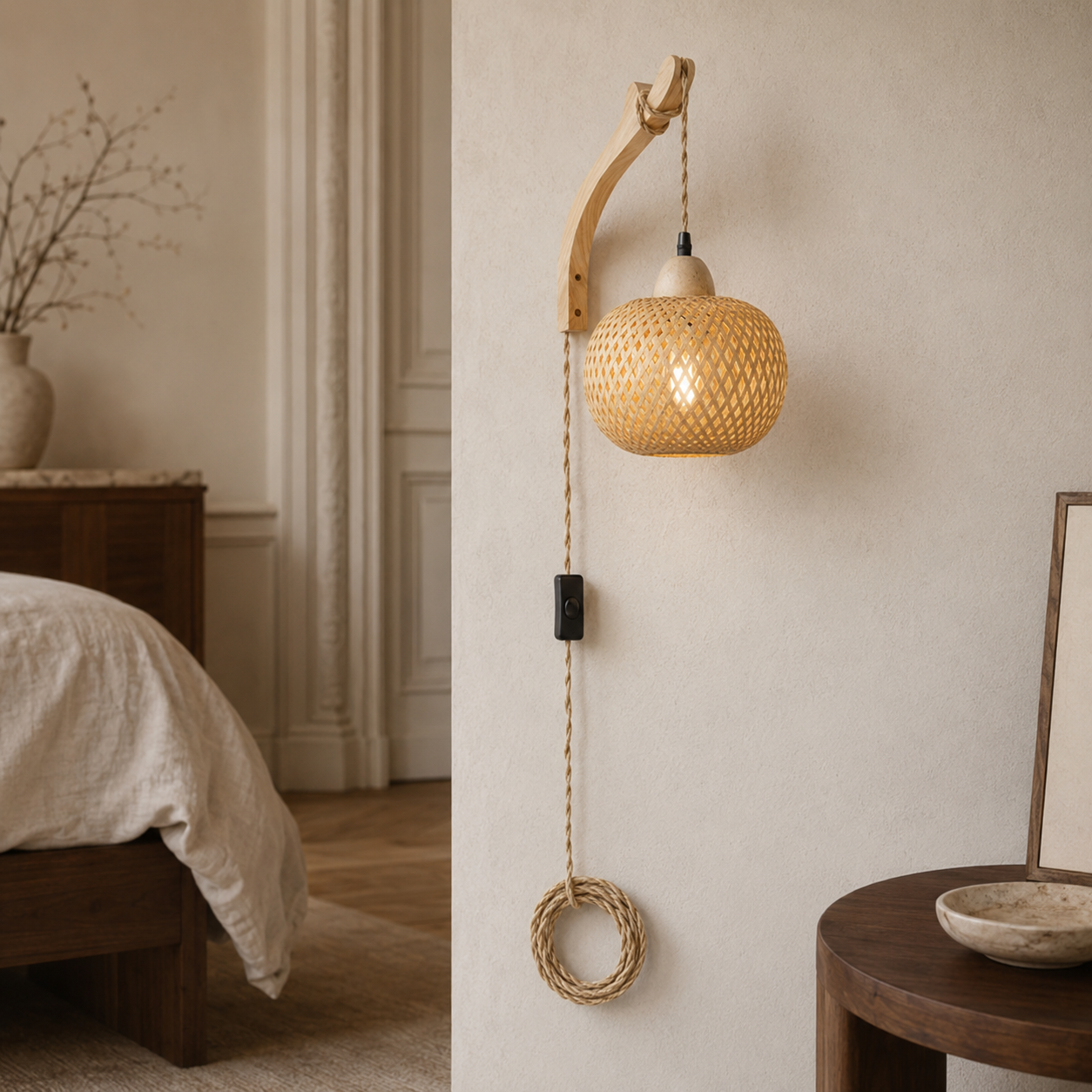 Applique Murale Artisanale en Bambou & Rotin – Design Naturel