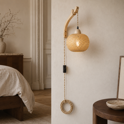 Applique Murale Artisanale en Bambou & Rotin – Design Naturel