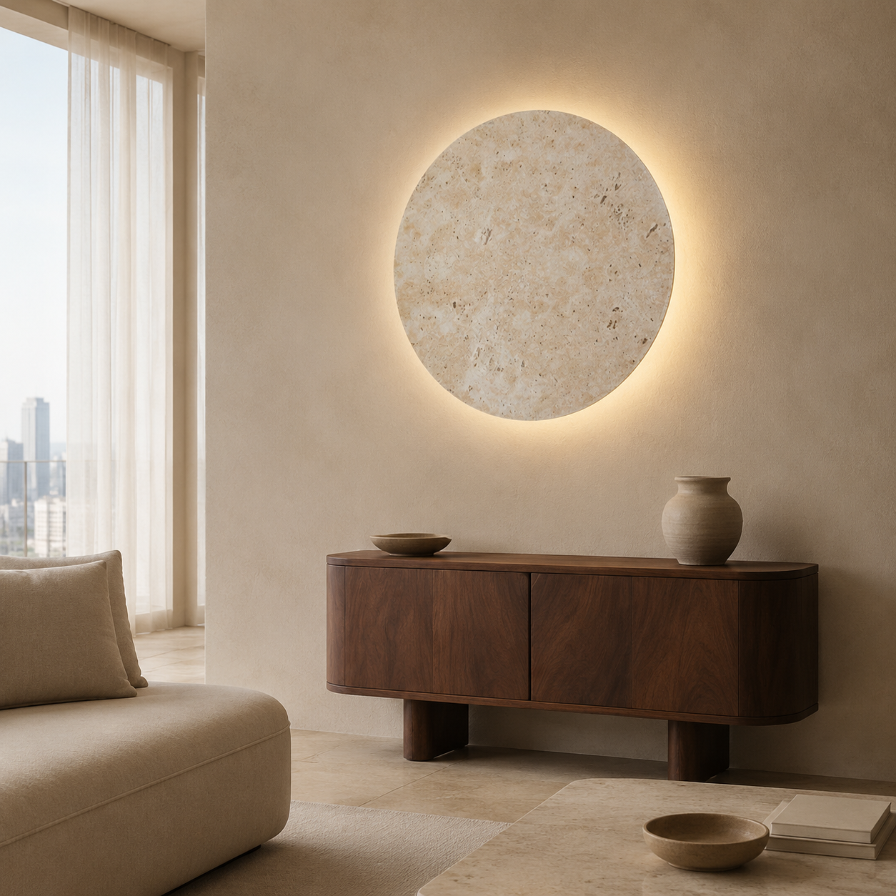Applique Murale Wabi Sabi en Pierre Jaune Naturelle – Design Authentique & Élégant