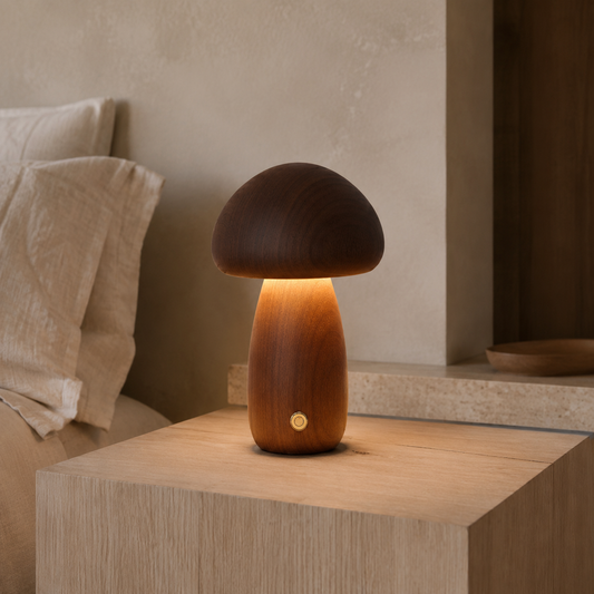 Lampe Champignon en Bois – Design Japandi & Éclairage Tactile