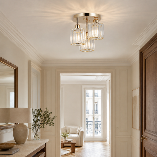 Plafonnier Cristal Doré Nordique – Design Moderne & Élégant