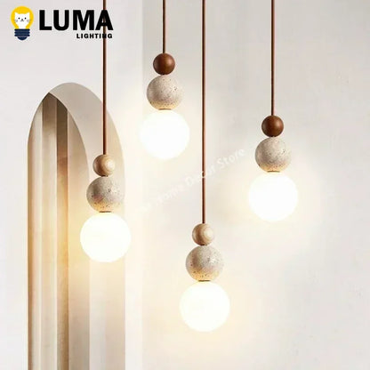 Lampe Suspendue Luma : Travertin & Bois Naturel