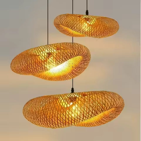 Suspension Bambou Tissée à la Main - Luminaire LED Ø38cm pour Chambre & Salon
