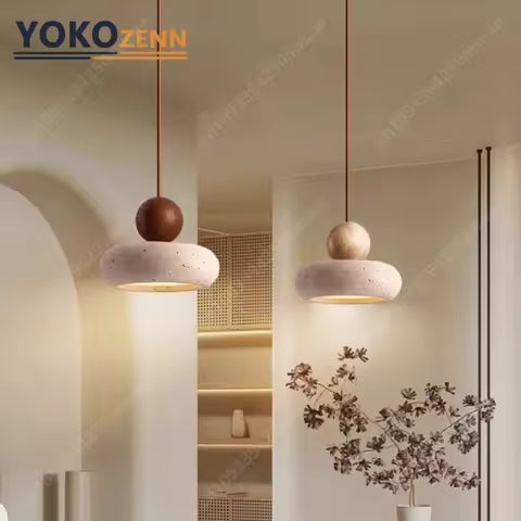 Luminaire Suspendu Pierre Naturelle Wabi-Sabi - Travertin Japonais pour Cuisine & Restaurant