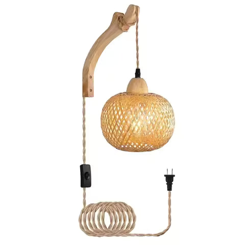 Applique Murale en Bambou et Rotin Naturel - Luminaire Tissé Main Style Bohème