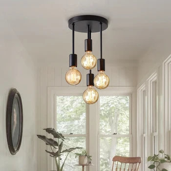 Plafonnier LED Noir Moderne 4 Ampoules E27 pour Chambre, Cuisine, Couloir