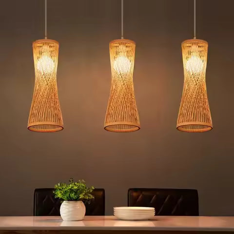 Lustre Suspension Rotin Tissé Style Japonais & Chinois - Éclairage Design pour Maison, Café, Bar, Restaurant
