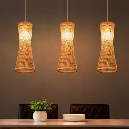 Lustre Suspension Rotin Tissé Style Japonais & Chinois - Éclairage Design pour Maison, Café, Bar, Restaurant