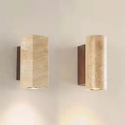 Applique Murale Wabi Sabi Jaune en Marbre et Travertin - Éclairage LED pour Chevet, Salon, Escalier