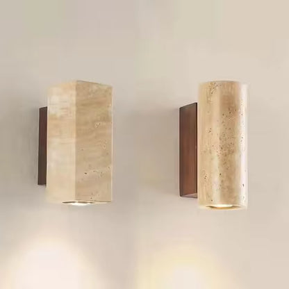 Applique Murale Wabi Sabi Jaune en Marbre et Travertin - Éclairage LED pour Chevet, Salon, Escalier