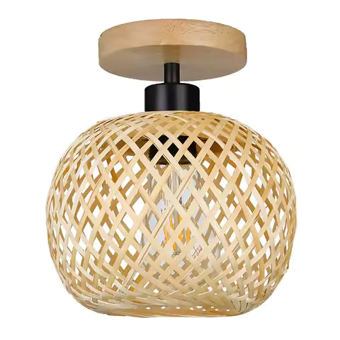 Plafonnier LED Rétro en Bambou Tissé pour Couloir, Allée et Salon - Luminaire Décoratif E27