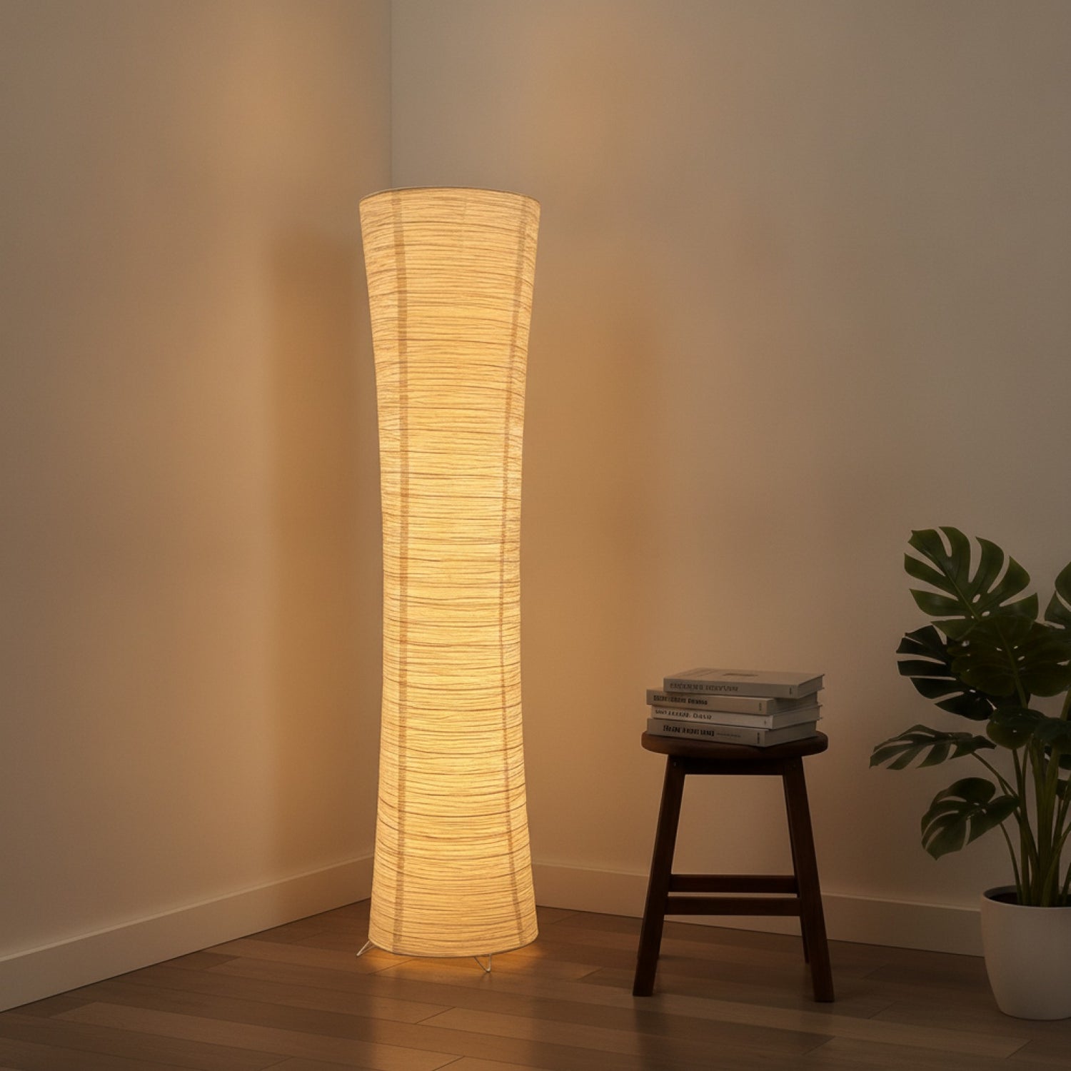 Lampadaire d'angle LED cylindrique en papier tricolore, lumière réglable pour chambre et salon