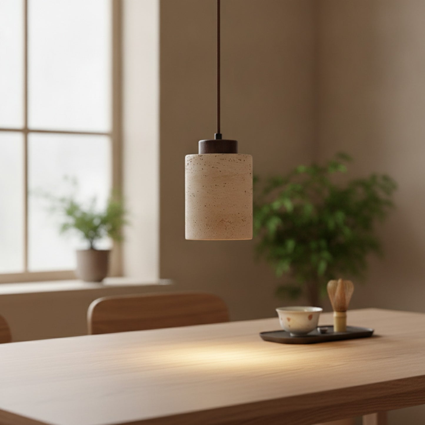 Lustre Suspendu Travertin Style Japonais - Lampe LED Design pour Cuisine & Salon