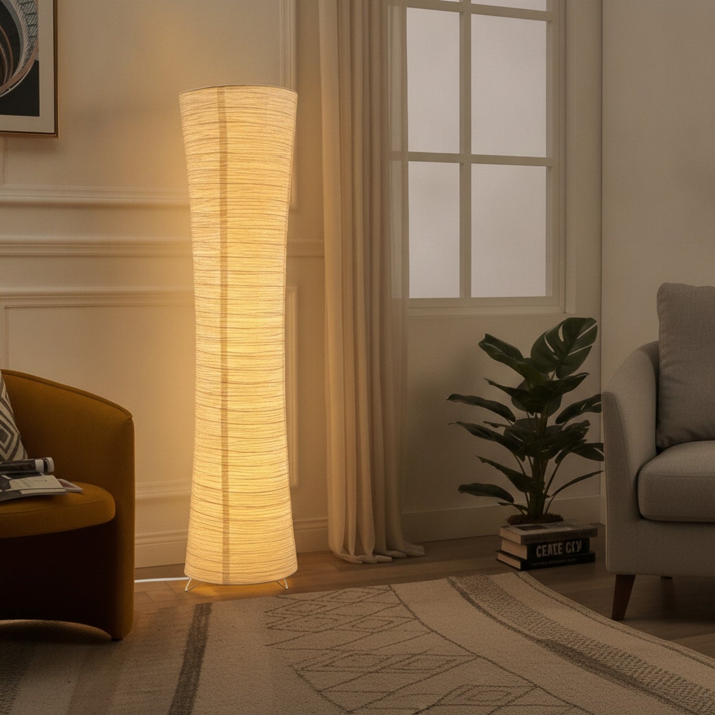 Lampadaire d'angle LED cylindrique en papier tricolore, lumière réglable pour chambre et salon