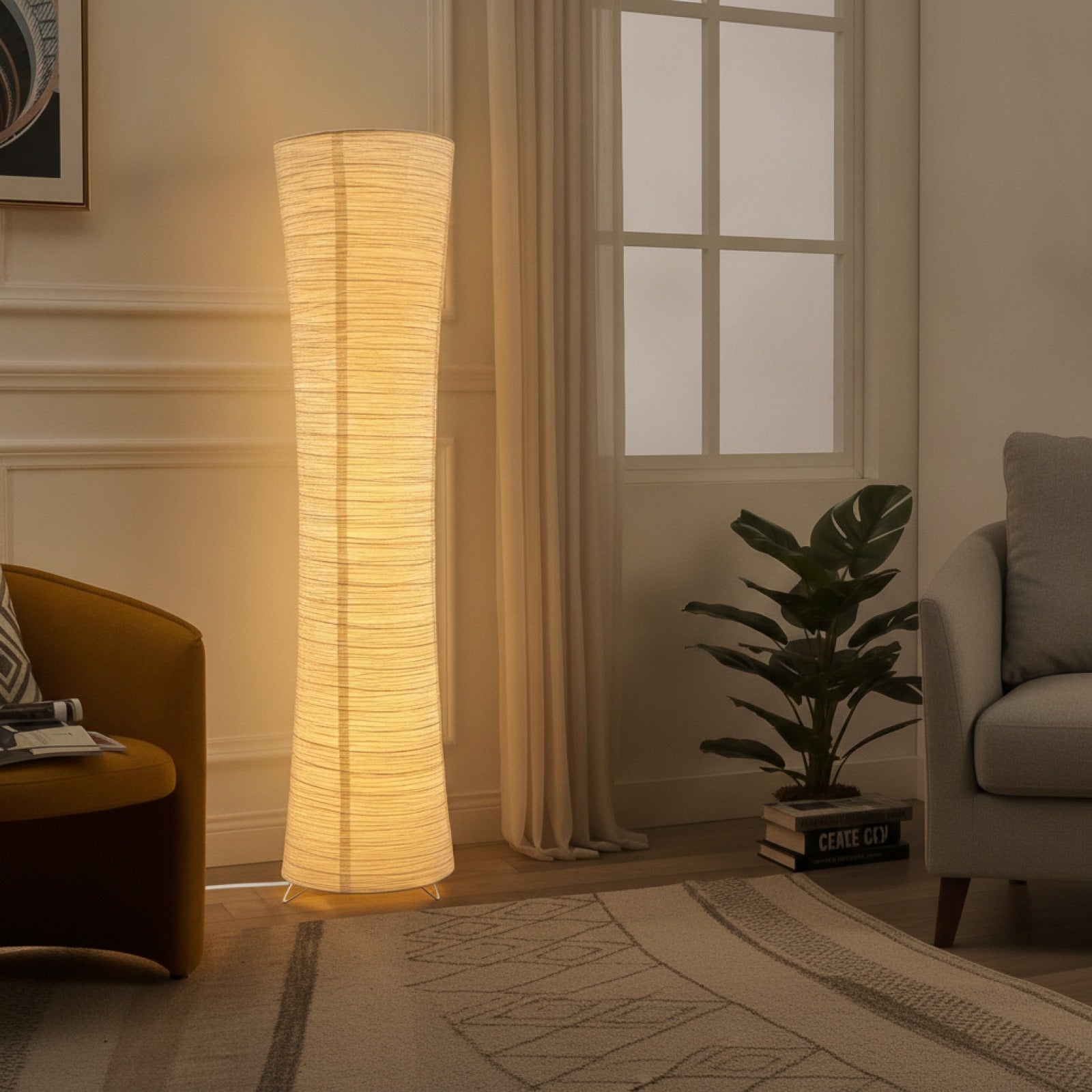 Lampadaire d'angle LED cylindrique en papier tricolore, lumière réglable pour chambre et salon
