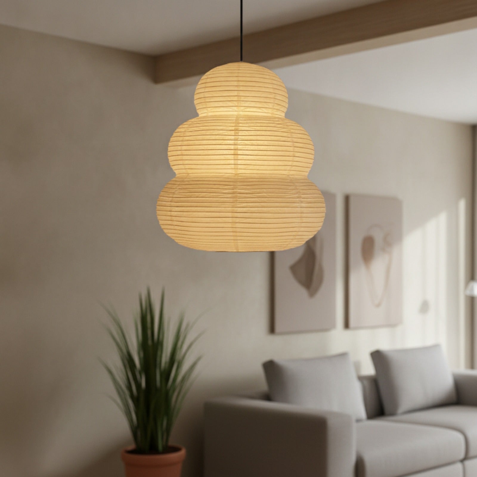 Plafonnier Japonais Akari en Papier de Riz - Luminaire Décoratif pour Salon