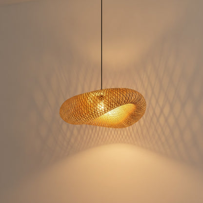 Suspension Bambou Tissée à la Main - Luminaire LED Ø38cm pour Chambre & Salon