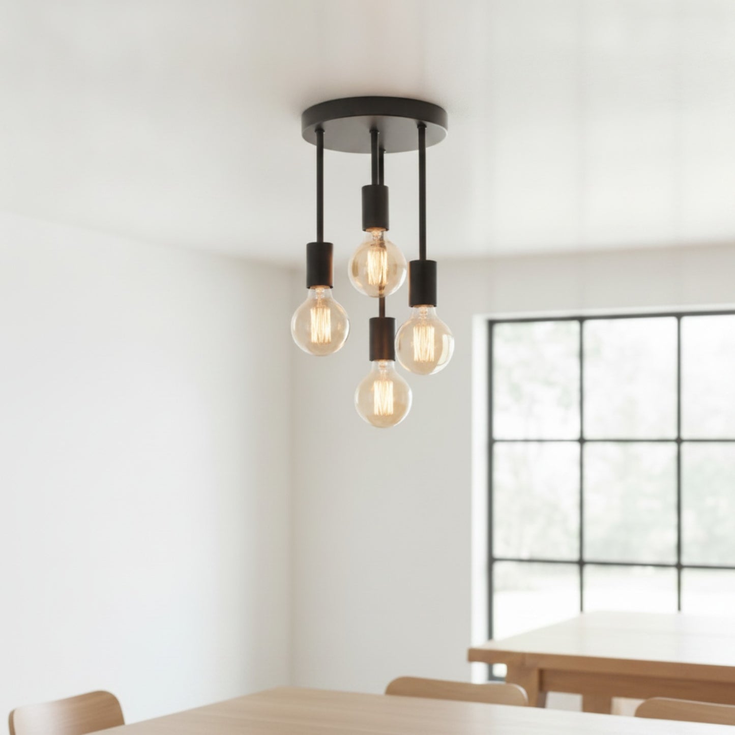 Plafonnier LED Noir Moderne 4 Ampoules E27 pour Chambre, Cuisine, Couloir