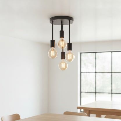 Plafonnier LED Noir Moderne 4 Ampoules E27 pour Chambre, Cuisine, Couloir