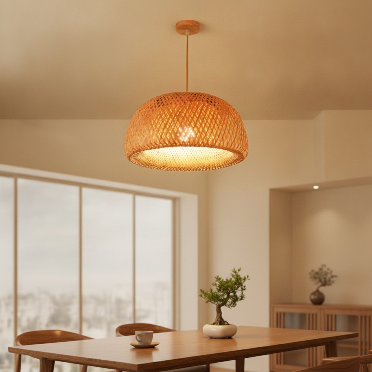 Lampe Suspendue Bambou Tissée à la Main - Style Chinois (18/19/30cm) - Luminaire Déco Restaurant & Maison