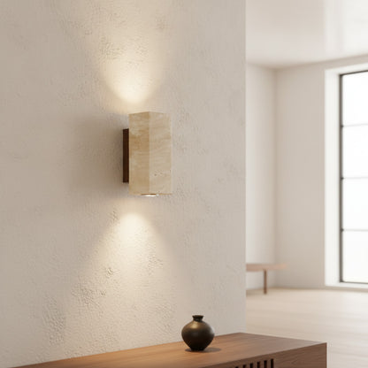 Applique Murale Wabi Sabi Jaune en Marbre et Travertin - Éclairage LED pour Chevet, Salon, Escalier