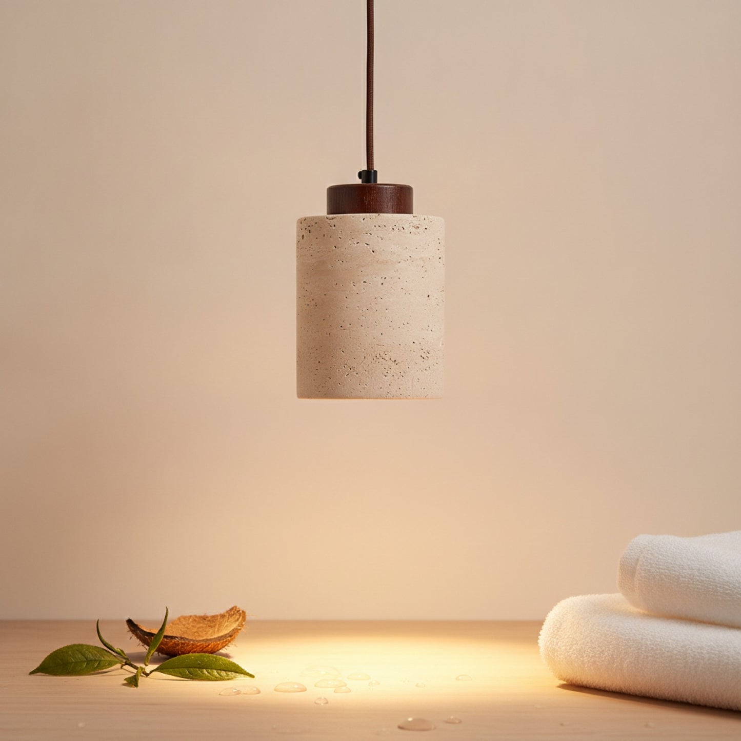 Lustre Suspendu Travertin Style Japonais - Lampe LED Design pour Cuisine & Salon