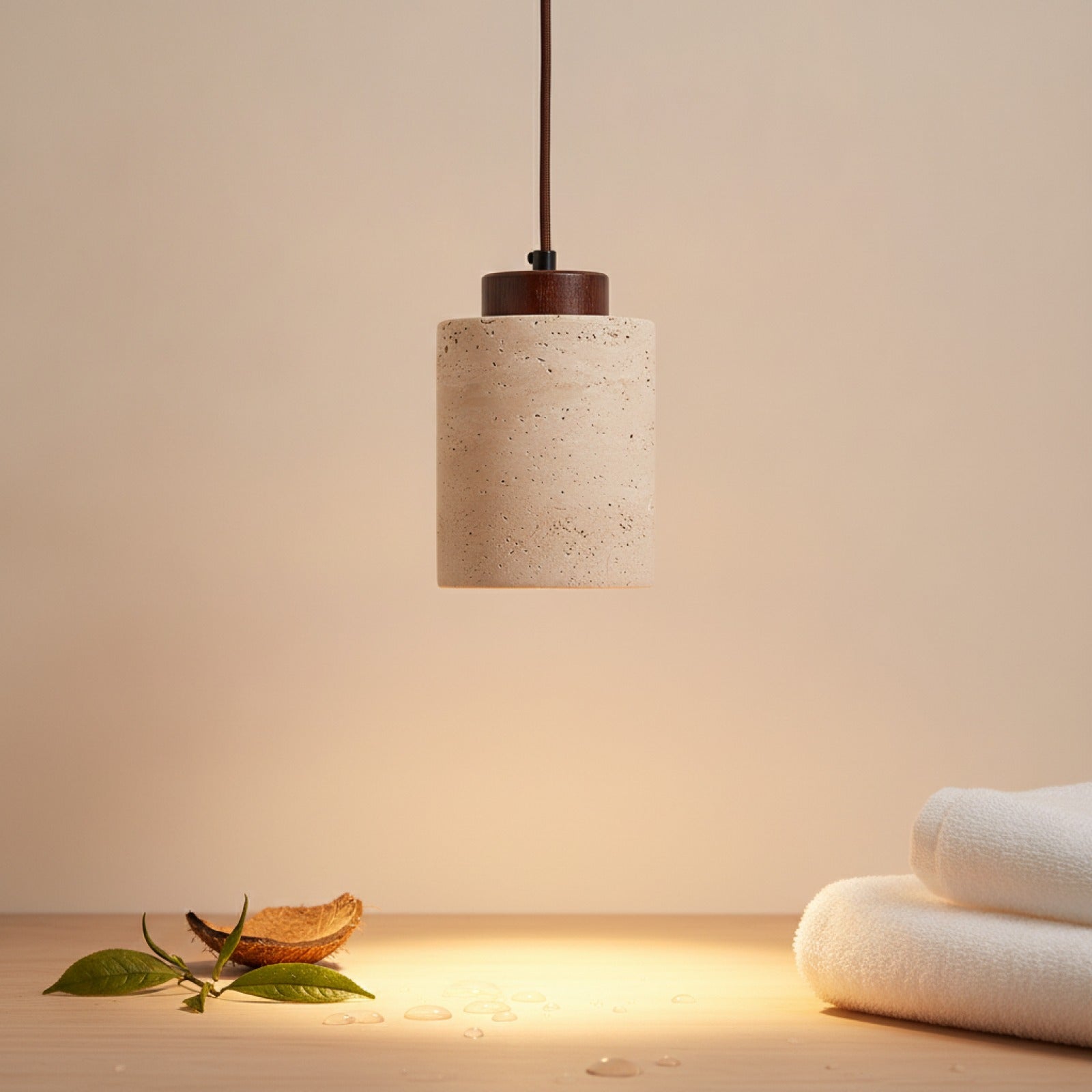 Lustre Suspendu Travertin Style Japonais - Lampe LED Design pour Cuisine & Salon