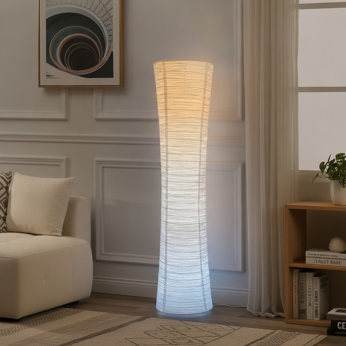 Lampadaire d'angle LED cylindrique en papier tricolore, lumière réglable pour chambre et salon
