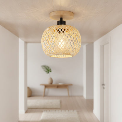 Plafonnier LED Rétro en Bambou Tissé pour Couloir, Allée et Salon - Luminaire Décoratif E27