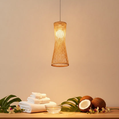 Lustre Suspension Rotin Tissé Style Japonais & Chinois - Éclairage Design pour Maison, Café, Bar, Restaurant