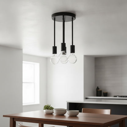 Plafonnier LED Noir Moderne 4 Ampoules E27 pour Chambre, Cuisine, Couloir