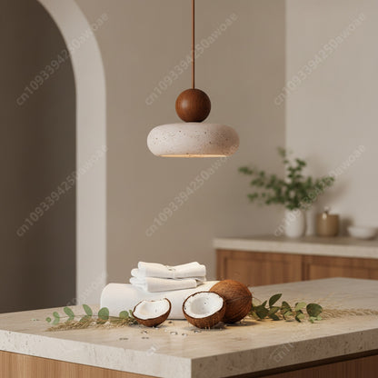 Luminaire Suspendu Pierre Naturelle Wabi-Sabi - Travertin Japonais pour Cuisine & Restaurant