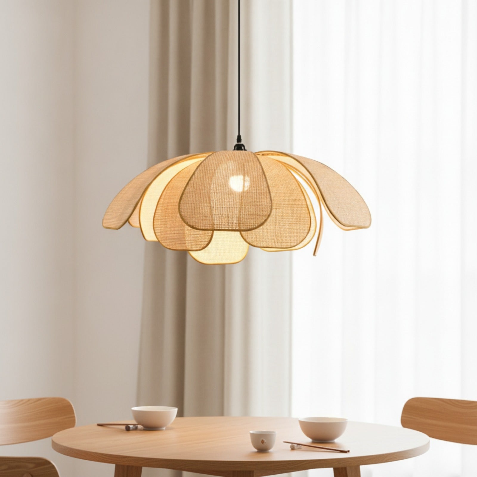 Lustre en Rotin Tissé à la Main - Style Japonais & Asiatique pour Salle à Manger et Chambre