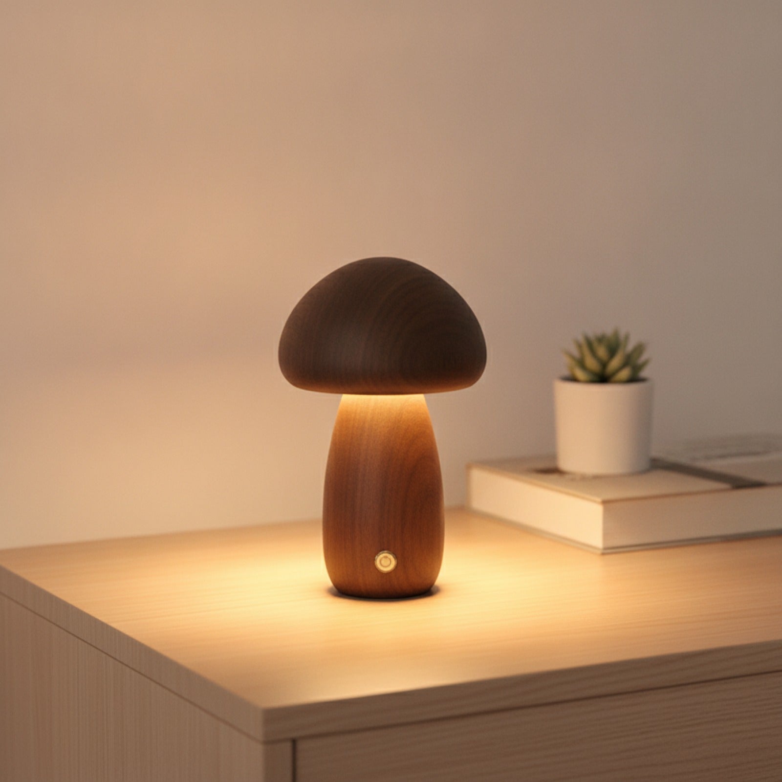 Lampe Champignon Bois Tactile & Rechargeable