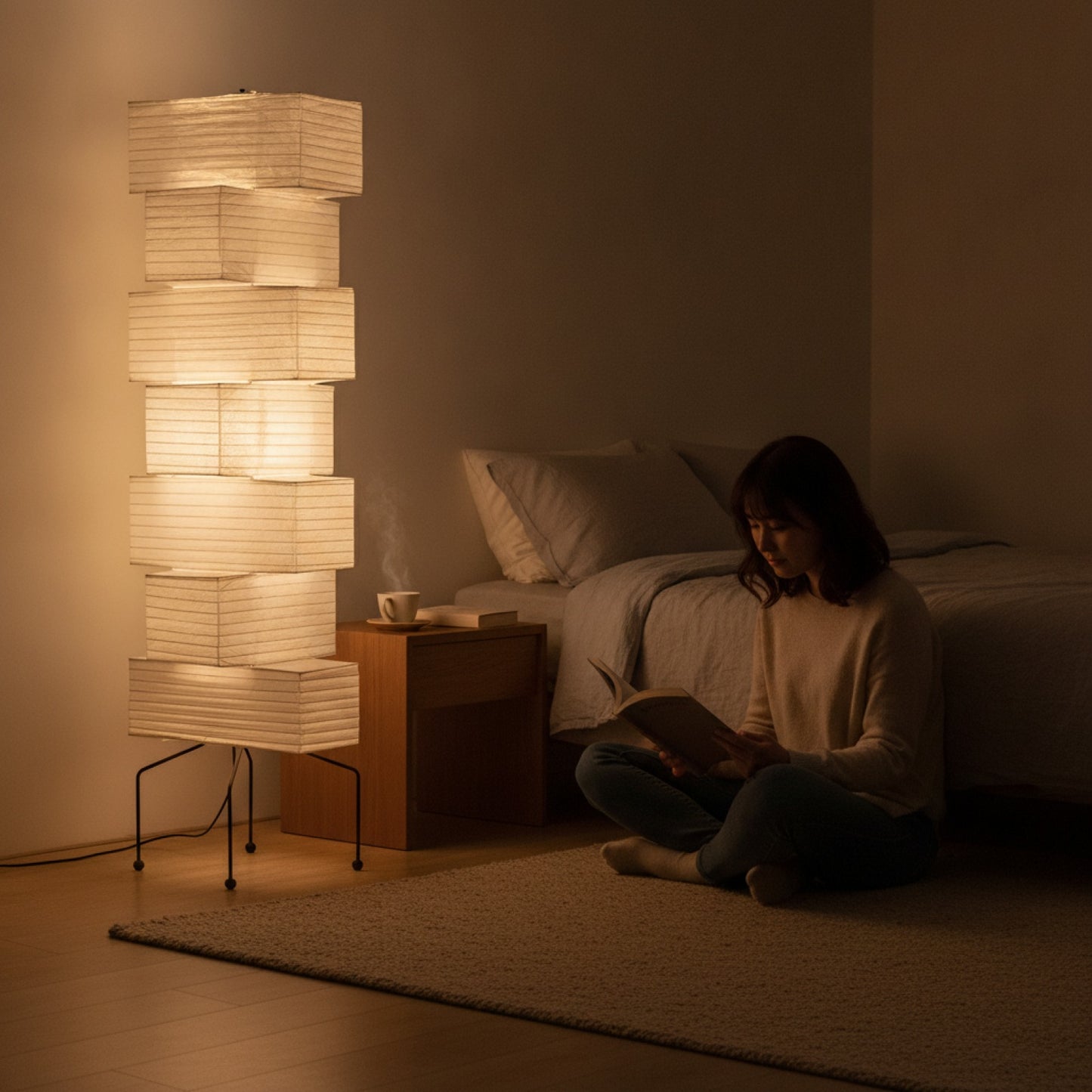 Lampe sur pied Akari Noguchi Yong - Design Japonais en Papier de Riz et LED