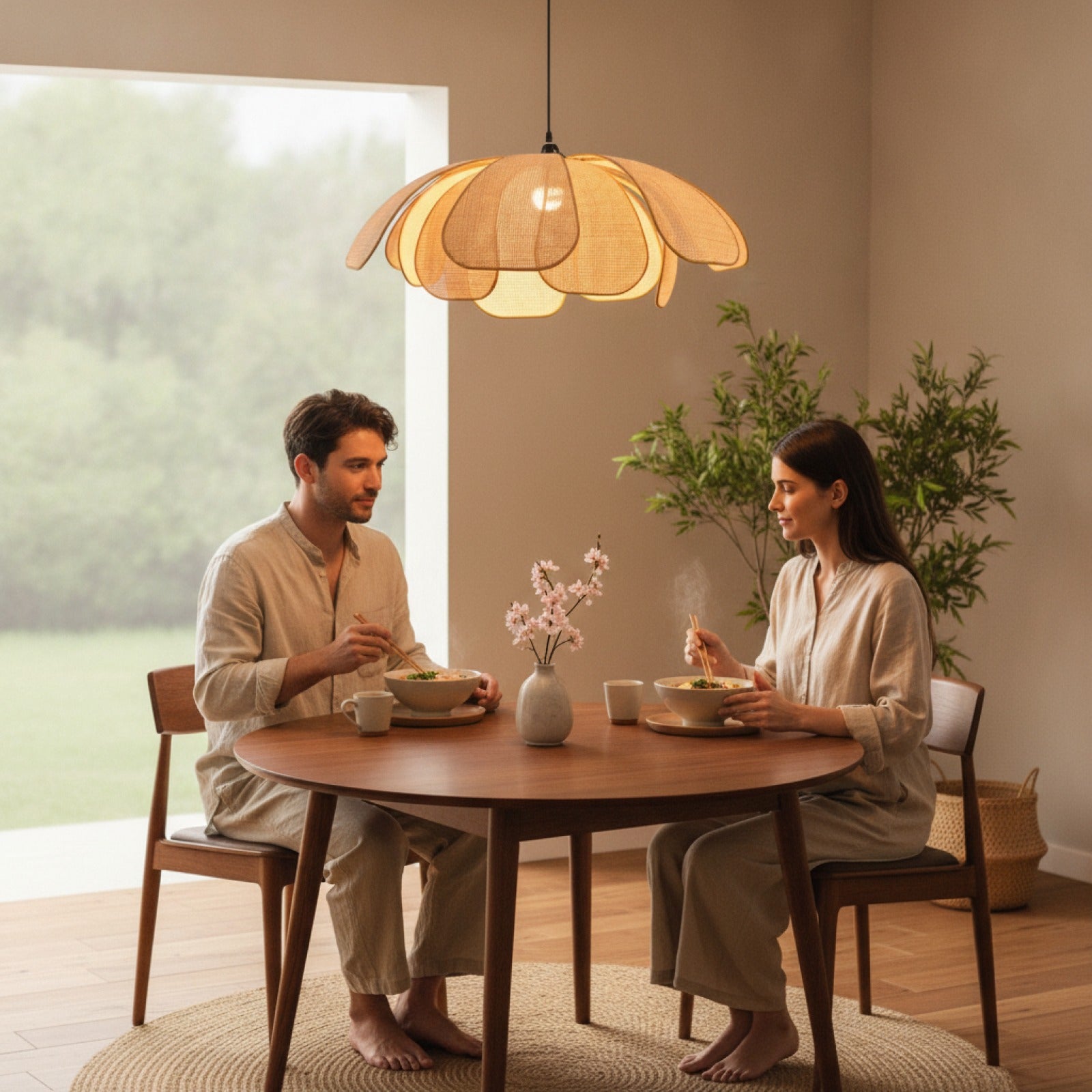 Lustre en Rotin Tissé à la Main - Style Japonais & Asiatique pour Salle à Manger et Chambre