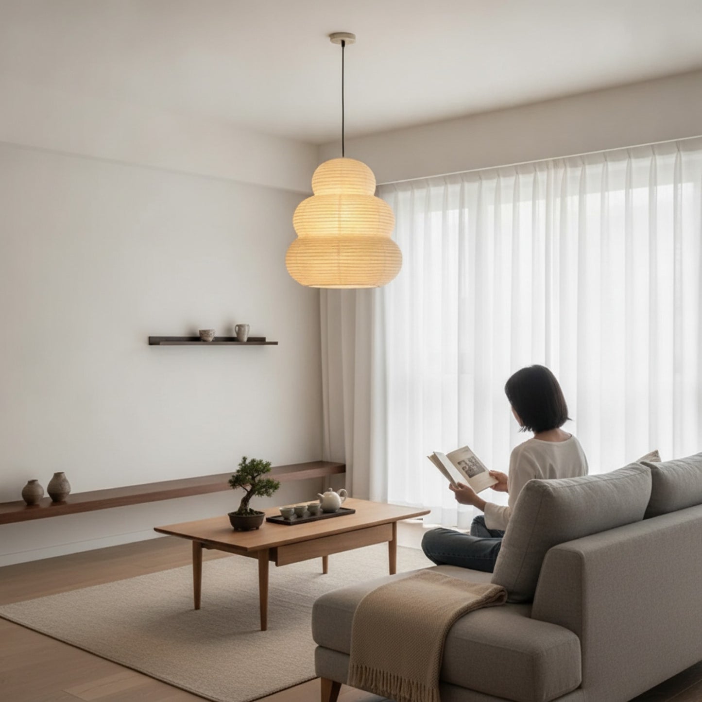 Plafonnier Japonais Akari en Papier de Riz - Luminaire Décoratif pour Salon