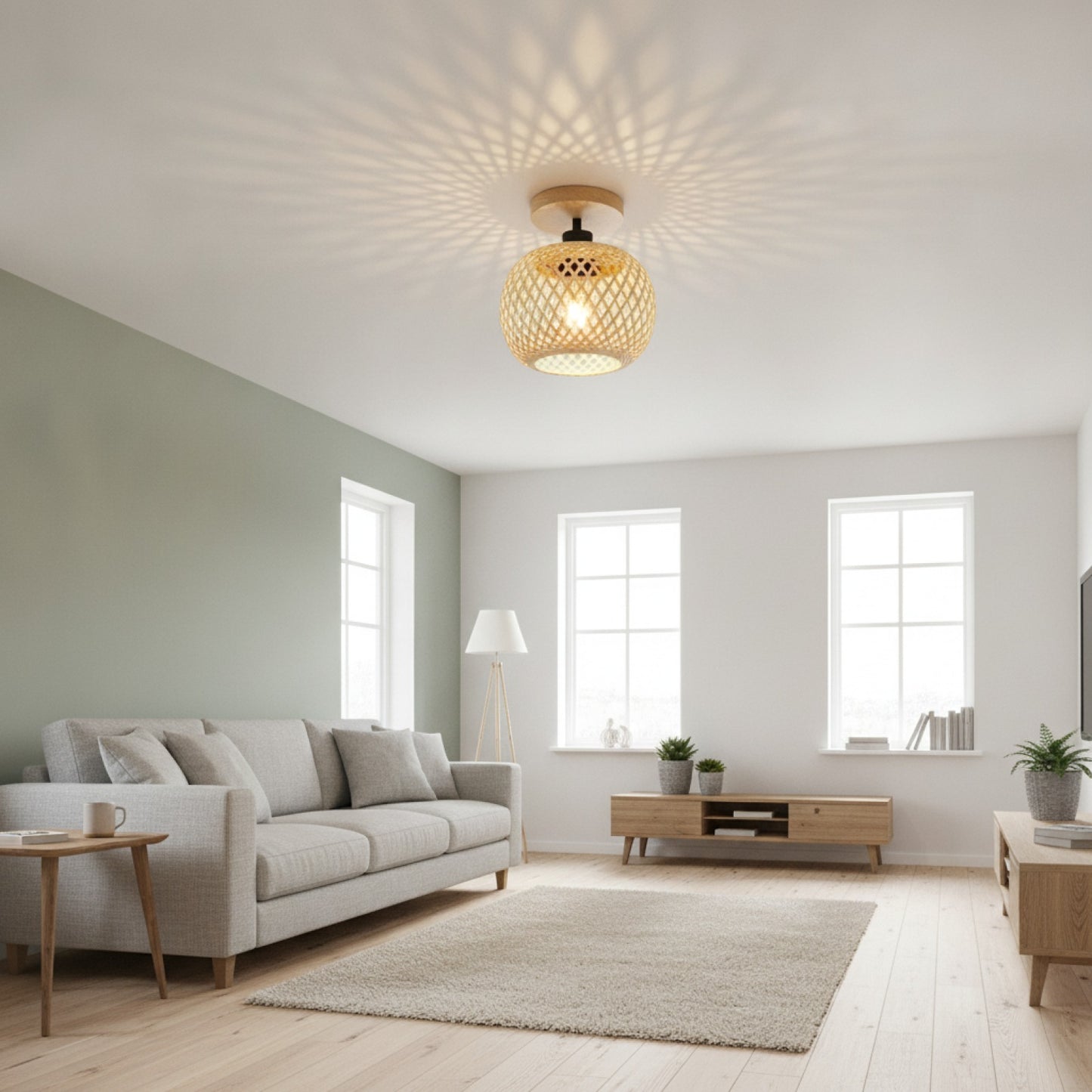 Plafonnier LED Rétro en Bambou Tissé pour Couloir, Allée et Salon - Luminaire Décoratif E27