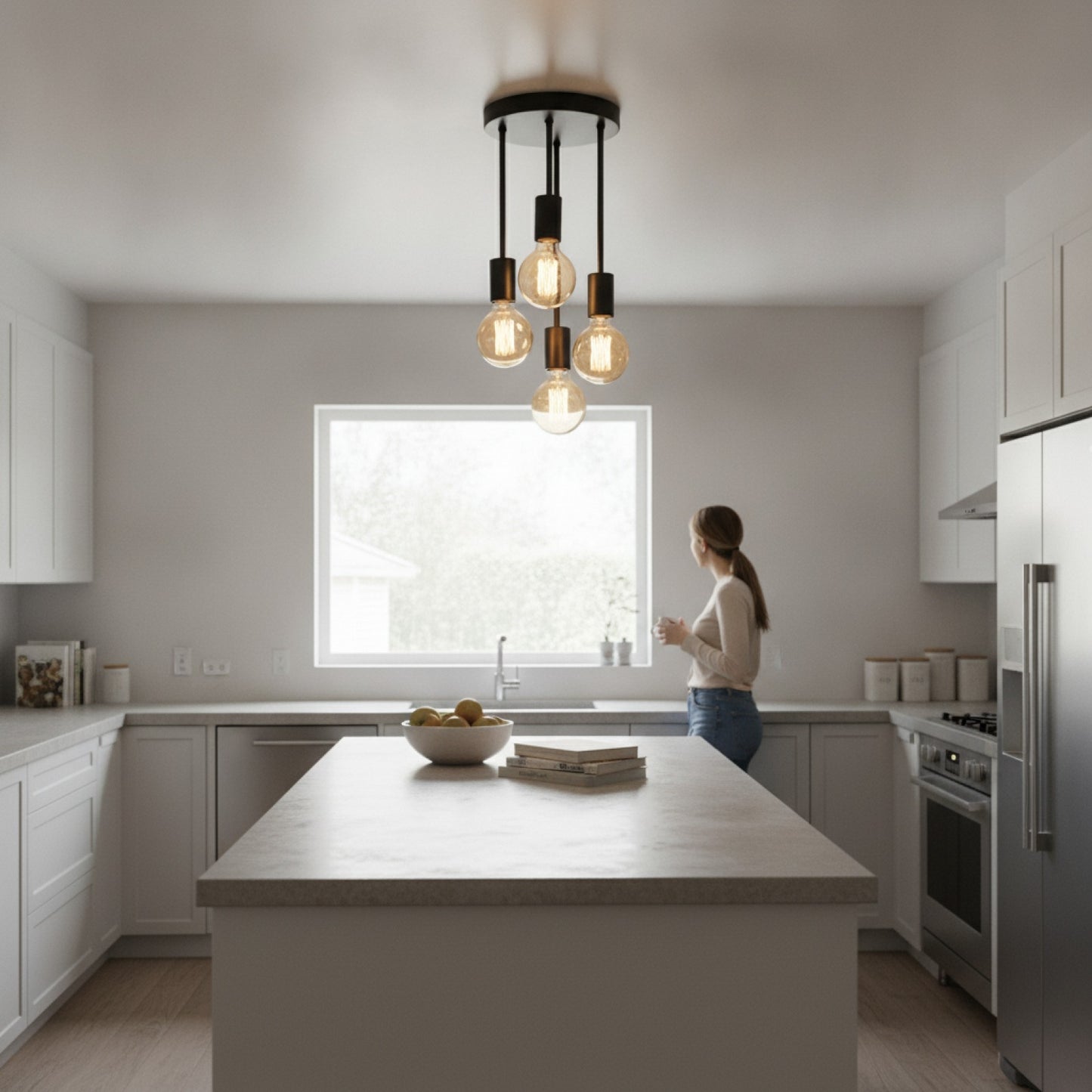 Plafonnier LED Noir Moderne 4 Ampoules E27 pour Chambre, Cuisine, Couloir