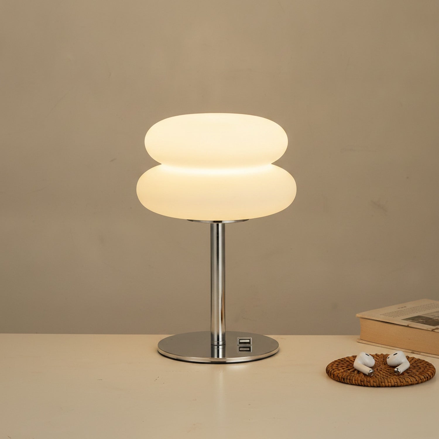 Lampe de Chevet Crémeuse avec USB et Gradation Tricolore